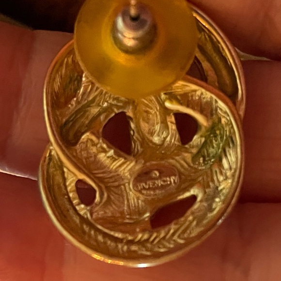 Vintage Givenchy signed statement gold tone pierced metal earrings, 1.25” X 1” - Picture 10 of 10